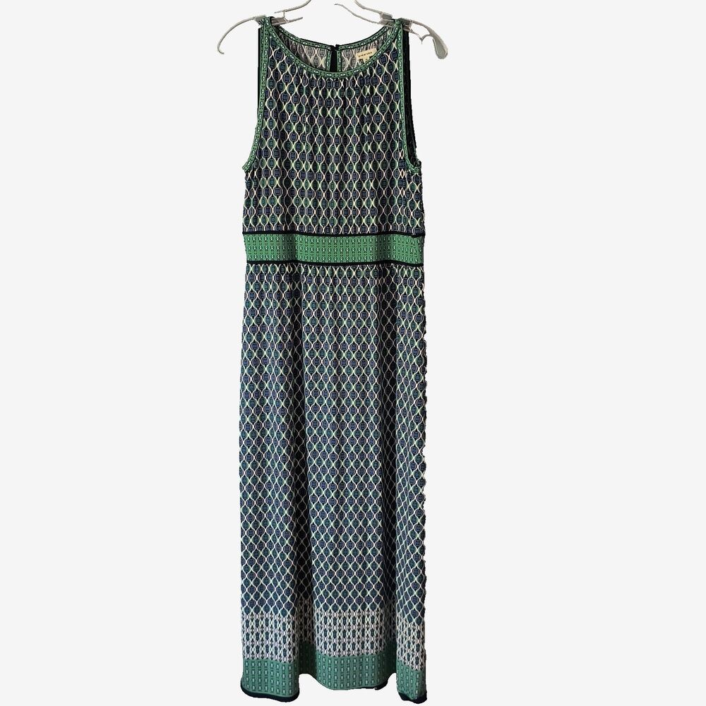 Max Studio Dress XL Blue Green Maxi Geo Print Stretch Nautical Coastal Vacation